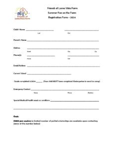summer camp registration form
