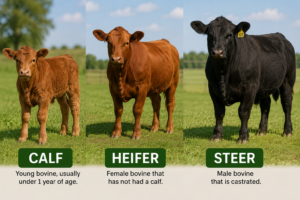 the difference between calf, heifer and steer